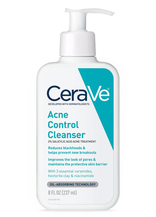 CeraVe Acne Treatment Face Wash, Salicylic Acid Cleanser with Purifying Clay, Niacinamide, and Ceramides, Pore Control and Blackhead Remover, 8 Ounce