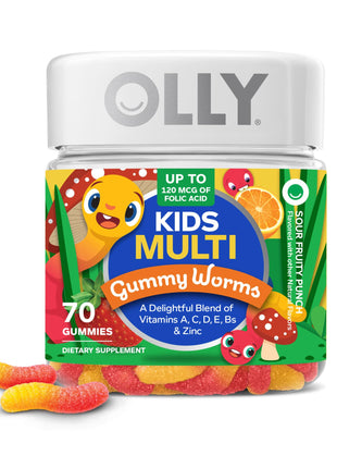 OLLY Kids Multivitamin Gummy, Overall Health and Immune Support,* Vitamins and Minerals A, C, D, E, Bs and Zinc, Kids Chewable Supplement, Sour Fruity Punch Flavored, 70 or 35 Day Supply - 70 Count