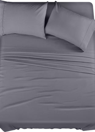 Queen Sheets Set, 4 Pieces 16" Deep Pocket Hotel Luxury Bed Sheets, Grey | Extra Soft Bedsheet Set, Comfy & Breathable Cooling Sheets, Wrinkle & Fade Resistant, Fitted Sheet, Flat Sheet, 2 Pillowcases