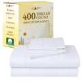 California Design Den Natural 100% Cotton Sheets Queen Size Bed Set - Soft 400 Thread Count Sateen, Queen Sheets, Deep Pockets with All Around Elastic for a Snug Fit, Cool & Durable Bedding - White