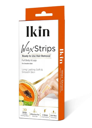 Ikin Instant Wax Strip With Papaya&Lemon Extract For Women Normal Skin-20 Strips Long Lasting Soft&Smooth Skin Cold Gel Wax Hair Removal Upto 4 Weeks Of Smoothness With 4 Perfect Wipes,20 Count