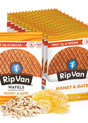 Rip Van Wafels Honey and Oats Stroopwafels, Healthy Snacks, Non-GMO, Keto Friendly, Office Snacks, Low Sugar (3g), Low Calorie, 12 Pack
