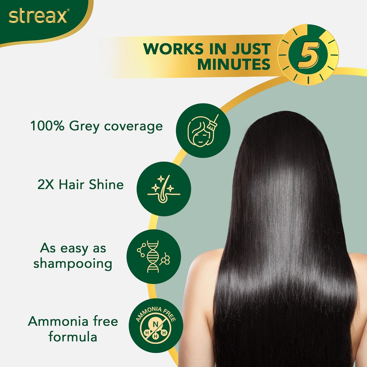 Streax Insta Shampoo Hair Colour For Men's & Women's, Dark Brown, 18Ml (Pack Of 16) | Enriched With Almond Oil & Noni Extracts | Long-Lasting Instant Colour