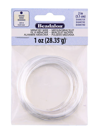 Beadalon Carbon Steel Memory Wire, Round, Medium Bracelet, Silver Plated, 1 oz, Approx. 73 coils