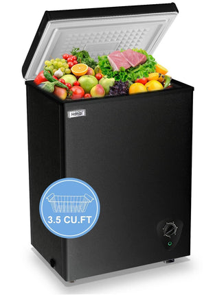 Chest Freezer 3.5 Cu.Ft Small Deep Freezer for Apartment Kitchen, Black | Free-Standing Top Door, Adjustable 7 Thermostat, Removable Basket,Temperature Control