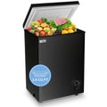 Chest Freezer Small Freezer Black Deep Freezers 3.5 Cu.Ft Compact Free-Standing Top Door Adjustable 7 Thermostat and Removable Basket Open Deep Freezer Energy Saving Apartment Kitchen