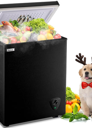 Chest Freezer WANAI 3.5 Cubic Small Deep Freezer with Top Open Door and Removable Storage Basket, 7 Gears Temperature Control, Ideal for Office Dorm or Apartment, Black