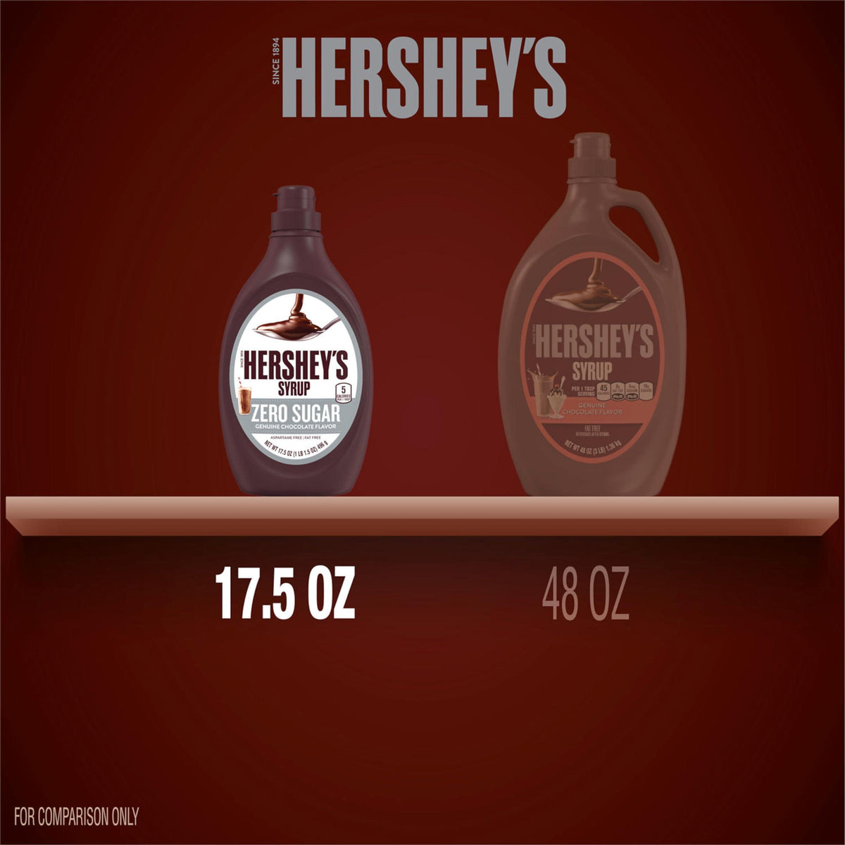 HERSHEY'S Zero Sugar Chocolate Syrup Bottle, 17.5 oz
