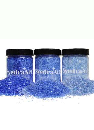 Syedra Broken Crushed Glass Glitter 1-3mm Set of 3,Crushed Glass for Crafts Epoxy Resin Craft Supplies Nail Art DIY 1LB (Blue)