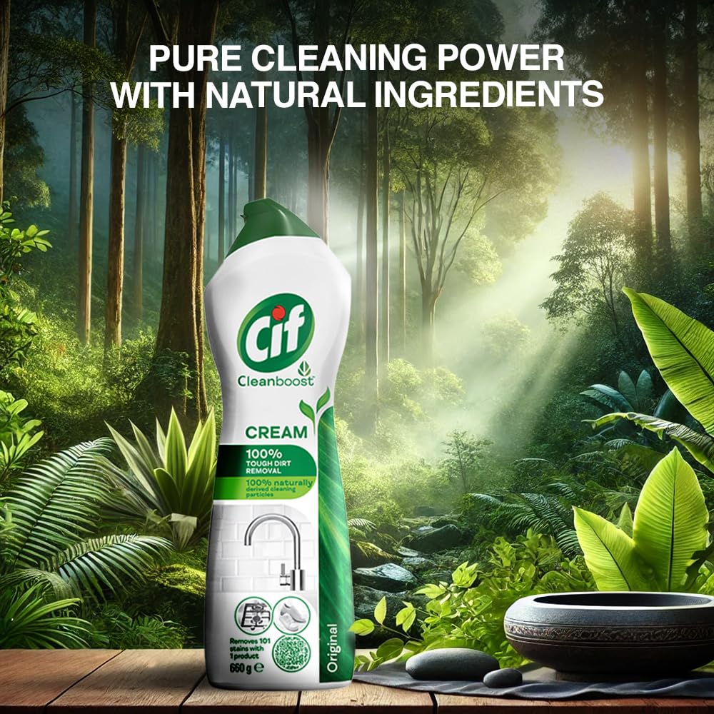 Cif Original Multipurpose Surface Cleaner Cream for Kitchen & Bathroom, Ocean Breeze Scent, 100% Dirt Removal with Natural Cleaning Particles, 500 ml