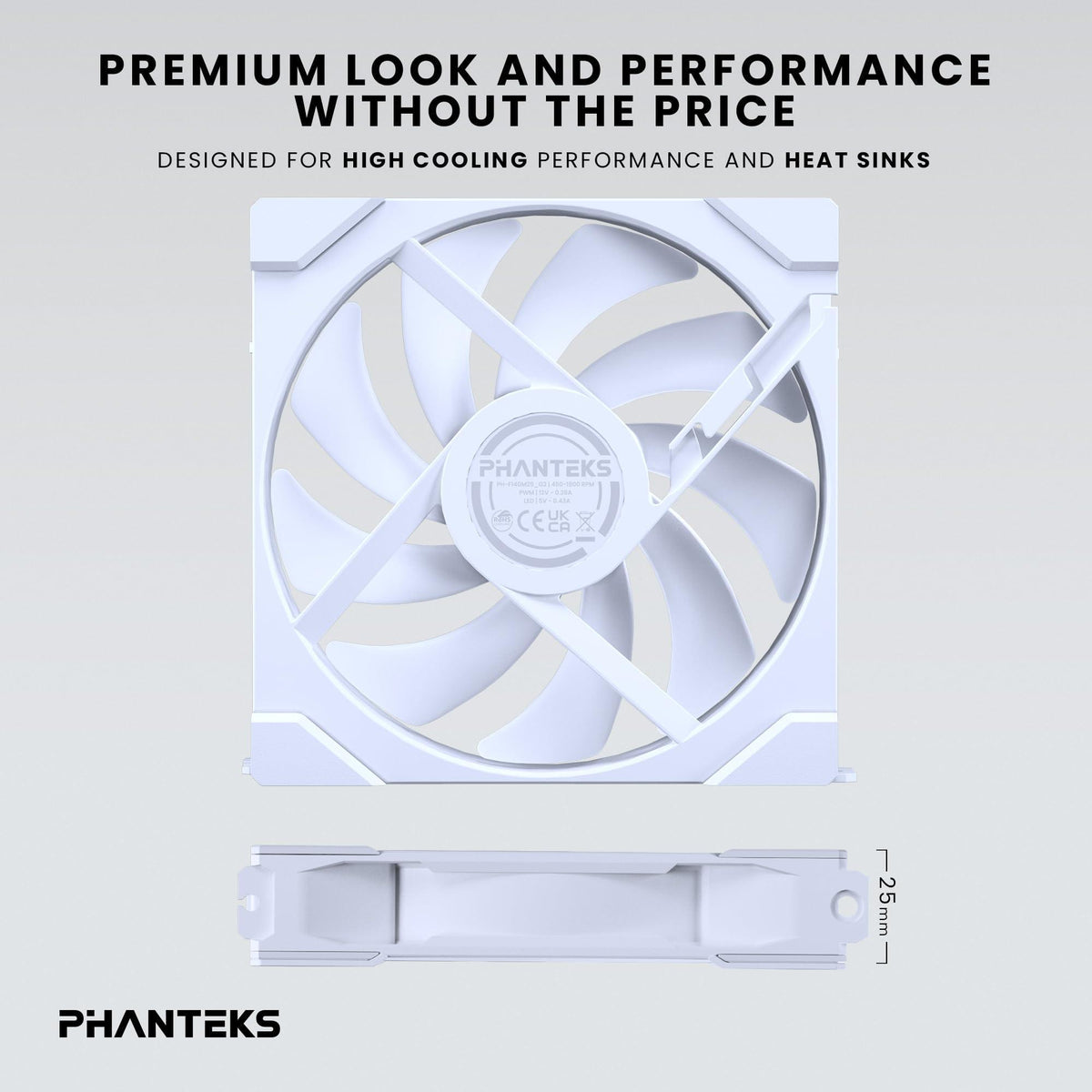 Phanteks M25-140 Gen2, 140mm ARGB High Performance Cooling Fans, Daisy-Chain Unified Fan Frame, Infinity Mirror hub, Single Cable Connection, White