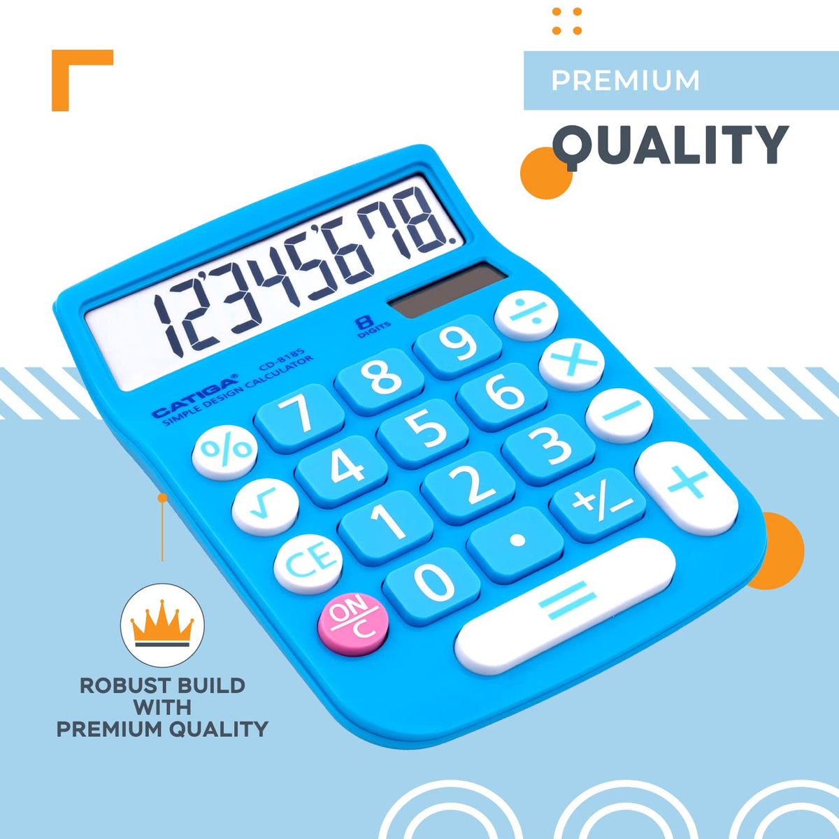 CATIGA Desktop Calculator 8 Digit with Solar Power and LCD Display, Big Buttons, for Home, Office, School, Class and Business, 4 Function Small Basic Calculators for Desk, CD-8185