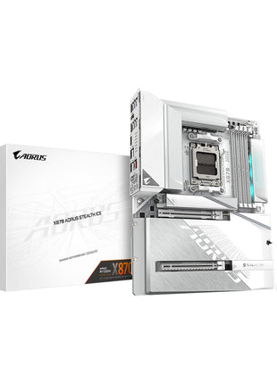 GIGABYTE X870 AORUS Stealth ICE Reverse-Connect ATX Motherboard, Support AMD Socket AM5 Processors, DDR5, 16+2+2 Power Phase, 4X M.2, PCIe 5.0, USB4, WIFI7, 5GbE, PCIe EZ-Latch Plus, 5 Year Warranty