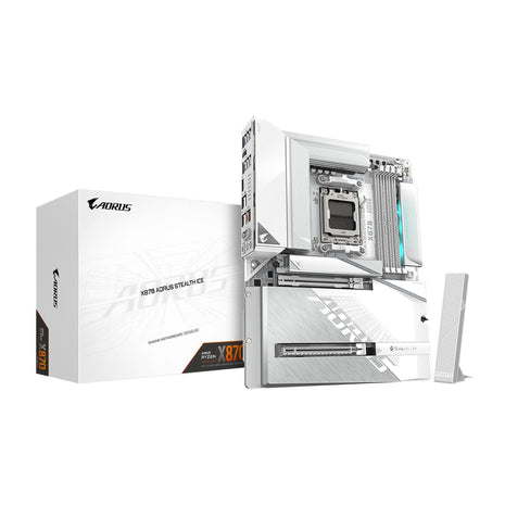 GIGABYTE X870 AORUS Stealth ICE Reverse-Connect ATX Motherboard, Support AMD Socket AM5 Processors, DDR5, 16+2+2 Power Phase, 4X M.2, PCIe 5.0, USB4, WIFI7, 5GbE, PCIe EZ-Latch Plus, 5 Year Warranty