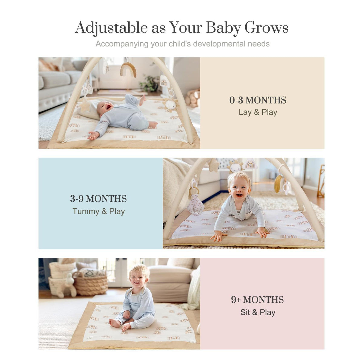Washable Tummy Time Mat, Baby Play Gym with 6 Featured Toys and 12 Milestone Cards, Baby Gym for Infant & Toddler, Deluxe Larger Baby Play Mat, Baby Play Mats for Floor, Non Slip Mats