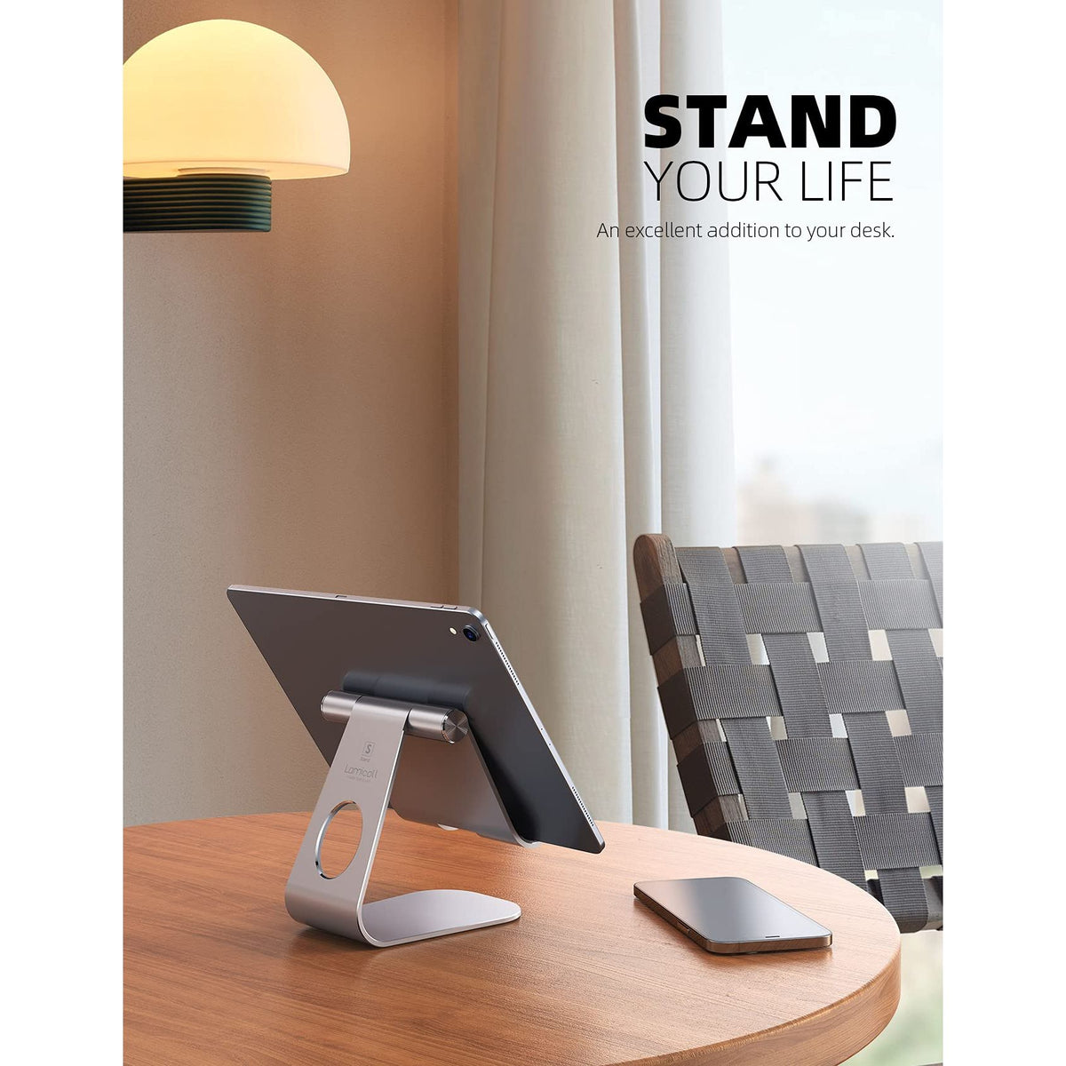 Lamicall Tablet Stand, Adjustable Tablet Holder - Desktop Stand Dock Holder Compatible with 4-13" Tablets Such as iPad Pro 11, 9.7, 10.5, 12.9 Air Mini, Kindle, Tab, iPhone Air 17 Pro Max, Silver