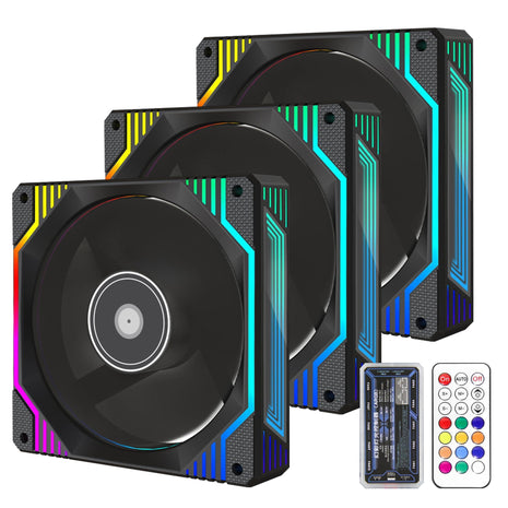 PANO-MOUNTS 120mm 6-Pin Infinity Mirror RGB Computer PC Case Fans with 6-Pin Fan Hub and Adjustable Color Controlled by Remote 3-Pack Black