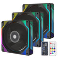 PANO-MOUNTS 120mm 6-Pin Infinity Mirror RGB Computer PC Case Fans with 6-Pin Fan Hub and Adjustable Color Controlled by Remote 3-Pack Black