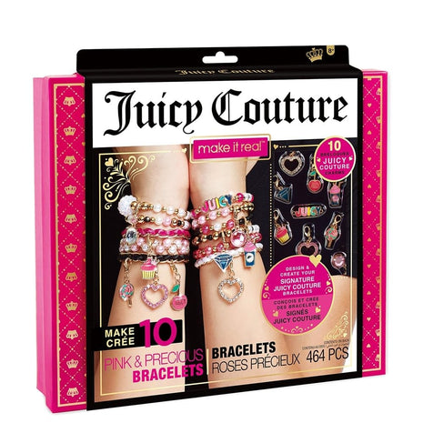 Make It Real - Juicy Couture Pink and Precious Bracelets - DIY Charm Bracelet Kit with Beads for Tween Jewelry Making - Jewelry Making Kit for Girls