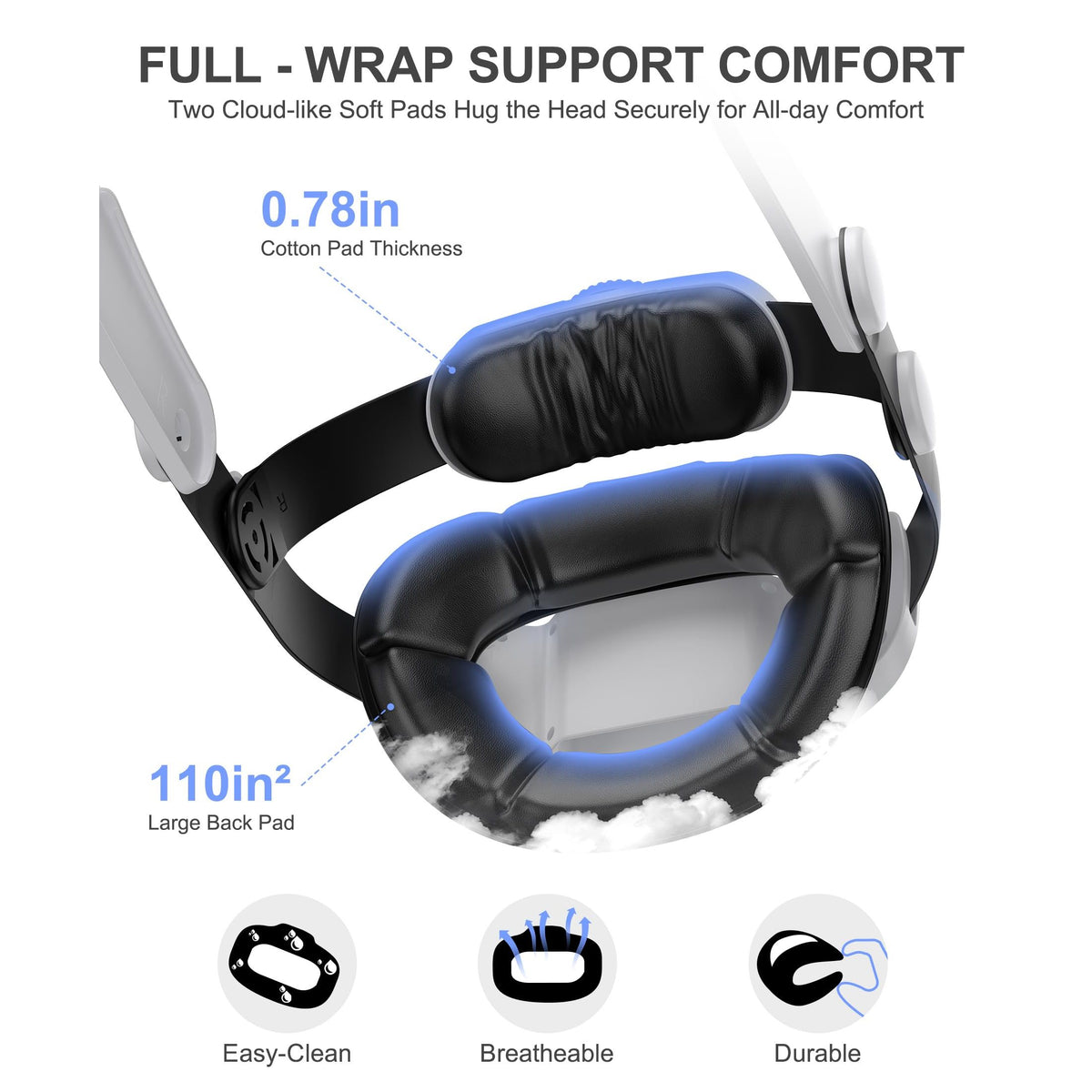 Kawaye for Meta Quest 3S/Quest 2/Quest 3 Head Strap, Double Knobs Adjustable Elite Strap Replacement,VR Headset Strap with Two Large Support Pad Enhanced Support, Reduce Pressure-MQ2000