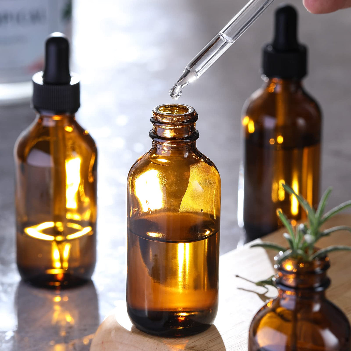 AOZITA 4 Pack, 2 oz Dropper Bottles with 1 Funnel & 4 Labels - Essential Oils Bottles for Health, Personal Care & Beauty - 60ml Thick Dark Amber Glass Tincture Bottles with Eye Droppers, Leakproof