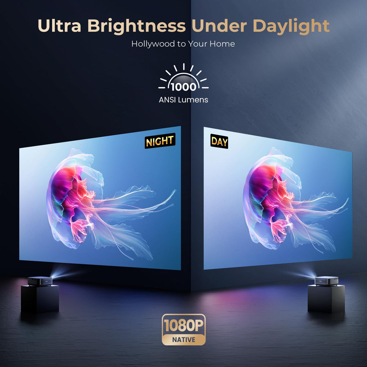 [1000 ANSI & Audio by DBX-TV] Alvar Projector with WiFi 6 and Bluetooth, 30W Speakers, NetfIix Certified & DoIby Audio Outdoor Proyector, Auto Focus Native 1080P Smart Projector, Black