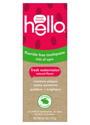 hello Kids Fluoride Free Toothpaste, Fresh Watermelon, 4.2 oz | For Kids of All Ages, Removes Plaque, Polishes and Brightens, Tastes Awesome, Vegan, Gluten Free, SLS Free