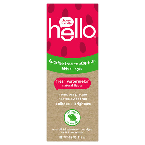 hello Kids Fluoride Free Toothpaste, Fresh Watermelon, 4.2 oz | For Kids of All Ages, Removes Plaque, Polishes and Brightens, Tastes Awesome, Vegan, Gluten Free, SLS Free