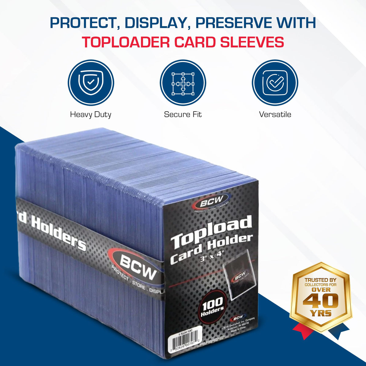 BCW 3x4 Standard Topload Card Holders | 100 Pack | Top Loaders for Cards | Rigid Card Protector | Fits Standard Size Cards Up to 20pt