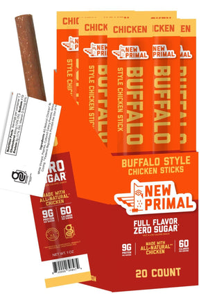 New Primal Buffalo Chicken Sticks, Keto, Gluten Free Healthy Snacks, Sugar Free Low Carb High Protein, Jerky Meat Stick, 9g Protein, 20 Ct