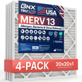BNx TruFilter 20x20x1 MERV 13 (4 Pack) AC Furnace Air Filter   MADE IN USA   Electrostatic Pleated Air Conditioner HVAC AC Furnace Filters   Removes Pollen, Mold, Bacteria, Smoke