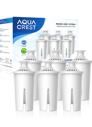 AQUA CREST Replacement for Brita® Filter, Brita® Water Pitchers and Dispensers, Classic OB03, Mavea® 107007, and More, NSF Certified Pitcher Water Filter, 1 Year Filter Supply, 6 Count