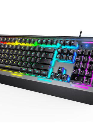 TECKNET Wired Gaming Keyboard, USB Wired Computer Keyboard, 15-Zone RGB Illumination, IP32 Water Resistance, 25 Anti-ghosting Keys, All-Metal Panel (Whisper Quiet Design)