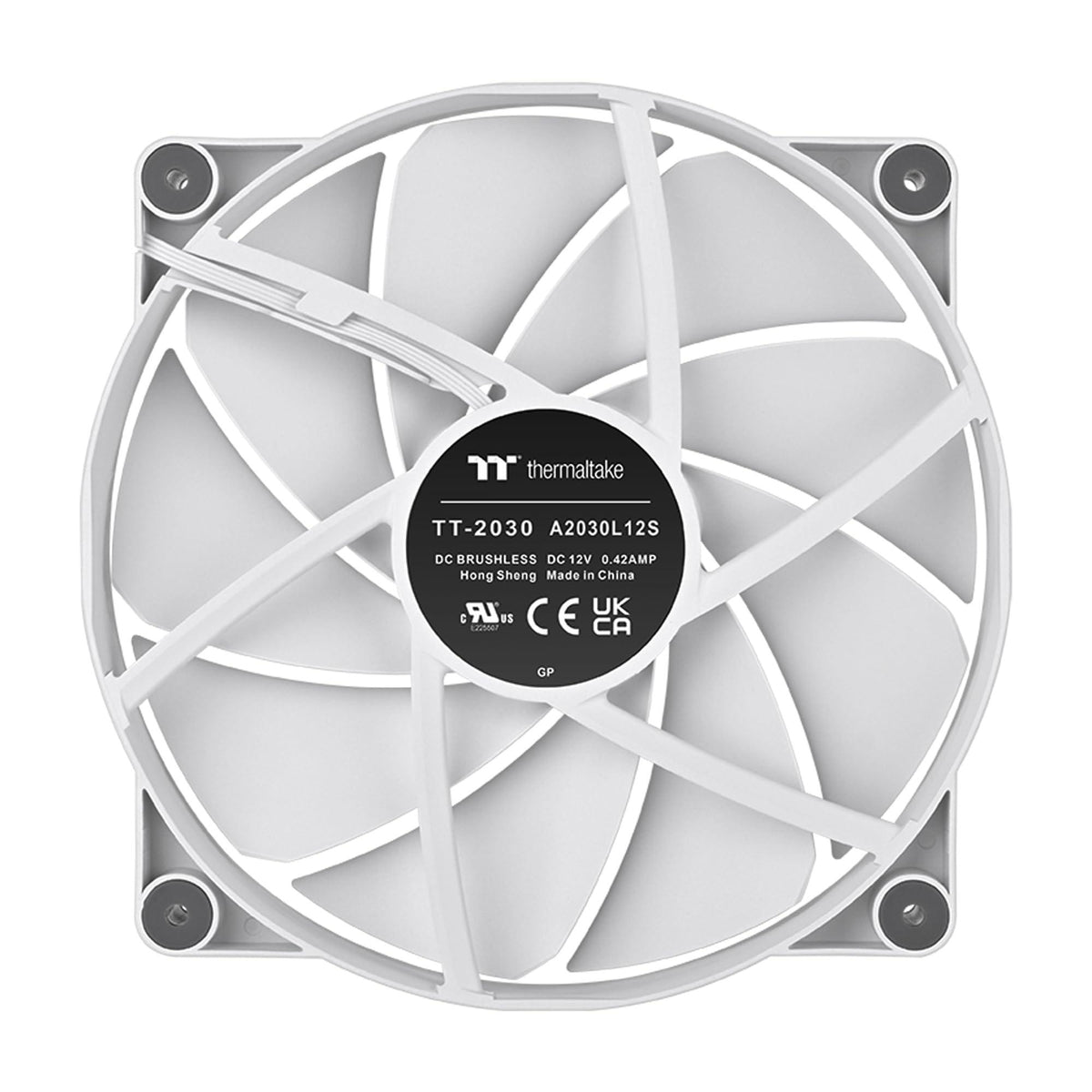Thermaltake CT200 PWM Fan Single Pack, PWM Controlled 500~900 RPM, Airflow 131.6 CFM, Hydraulic Bearing, Case Fan, 200mm x 200mm x 30mm, White, CL-F178-PL20WT-A