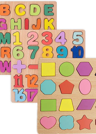 Wooden Puzzles for Toddlers 3-5, Boys & Girls, Montessori Toddler | 3 in 1 Wooden Puzzle, Alphanumeric Graphics Cognitive, for toddlers 3-5 make, natural wood, gift for a birthday