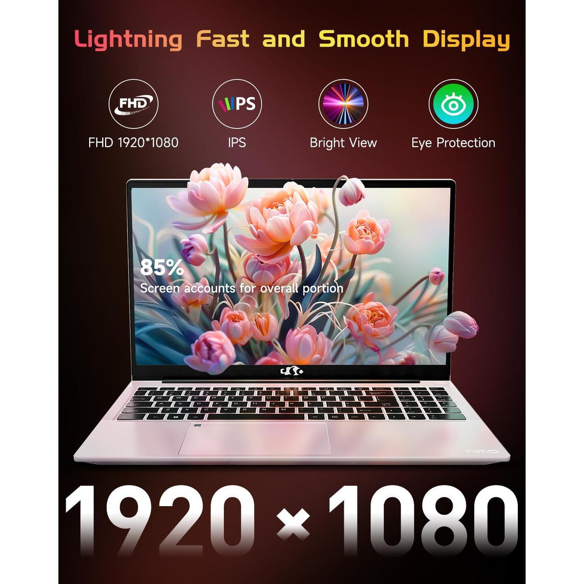 NIMO 15.6 IPS FHD-Laptop, 16GB RAM 1TB SSD Intel Pentium Quad Core N100, Computer with Backlit Keyboard Fingerprint (Beat to i3-1115G4 Up to 3.4GHz) Laptops for Student, Win 11 Rose Gold