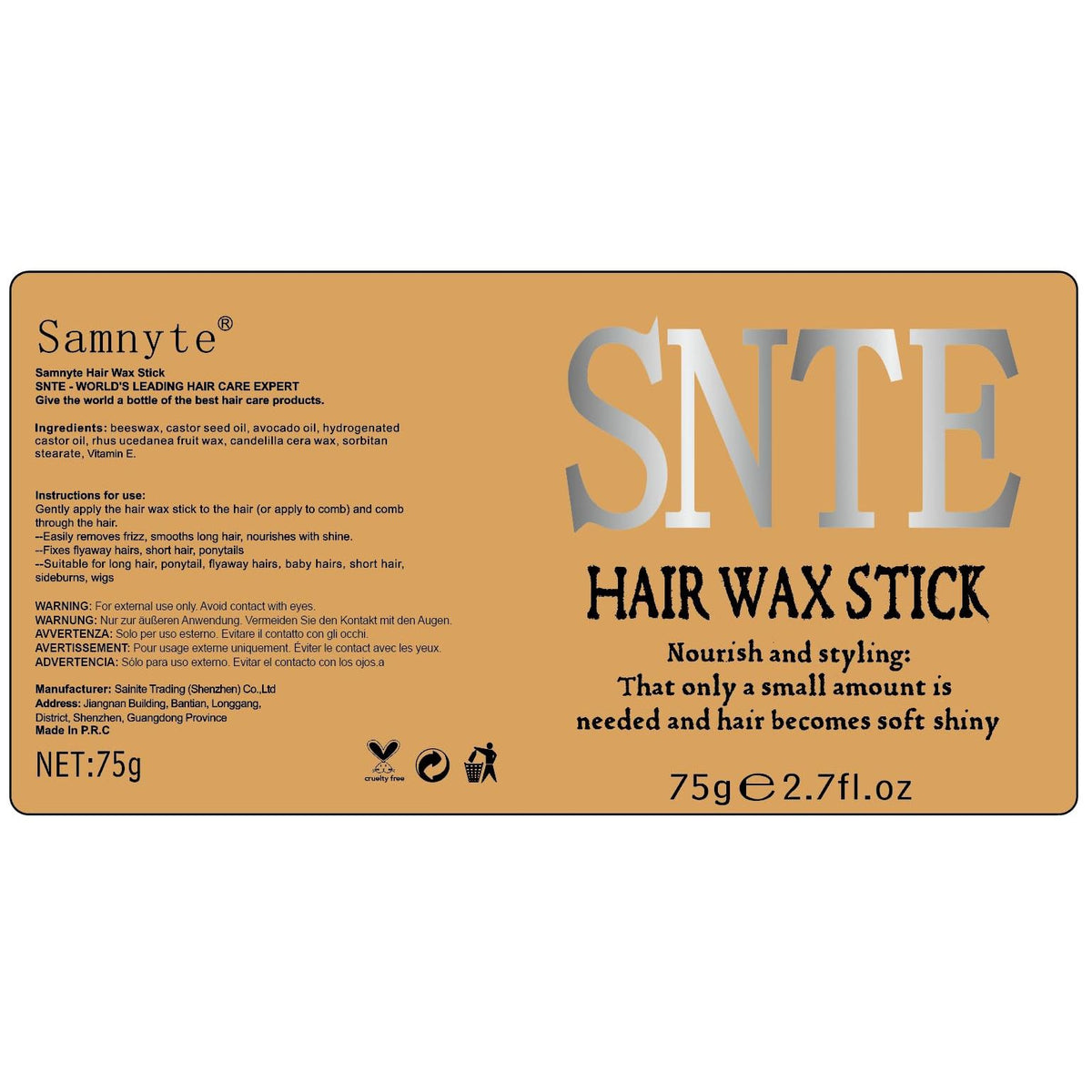 Samnyte Hair Wax Stick, Hair-Styling Waxes, Nourishing Accessories - Slick Stick for Women & Kids, Gel Tamer for Flyaways, Bun Maker & Styling Cream, 2.7 Fl Oz