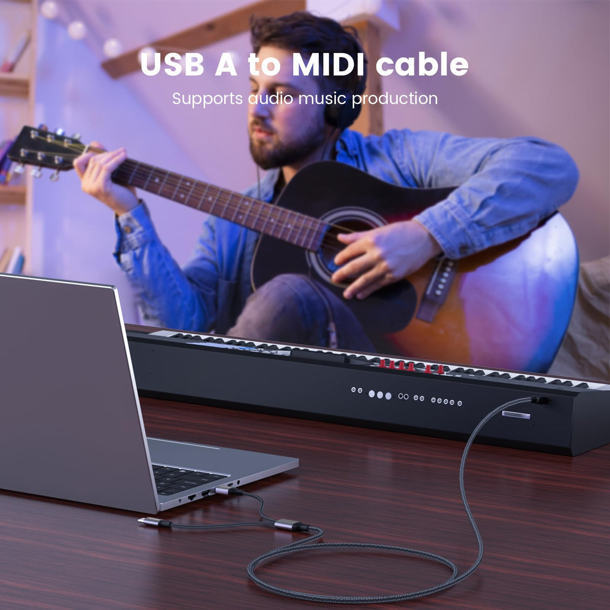 MOSWAG 2in1 USB Printer Cable 3.28FT/1M with USB C to MIDI Cable Printer Cable,USB MIDI Cable USB C to USB B MIDI Cable,Cable,Compatible with Music Instrument,Piano,Midi Keyboard,USB Microphone