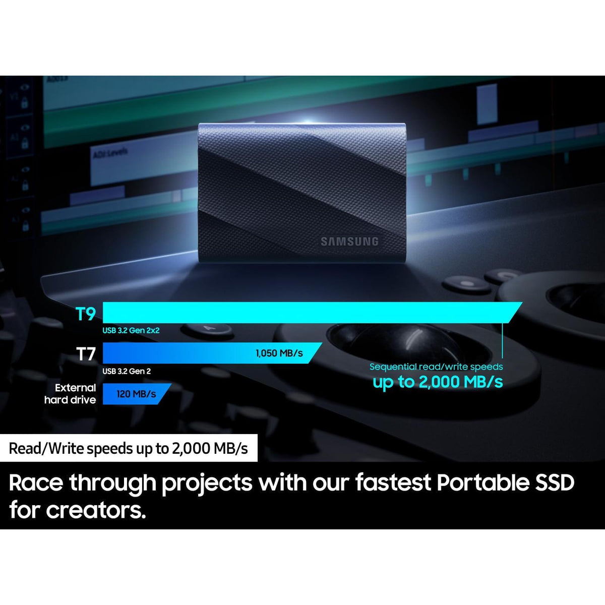 SAMSUNG T9 Portable SSD 4TB, USB 3.2 Gen 2x2 External Solid State Drive, Seq. Read Speeds Up to 2,000MB/s for Gaming, Students and Professionals,MU-PG4T0B/AM, Black (pack of 1)
