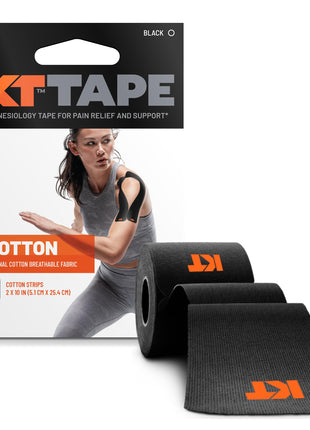 KT Tape, Original Cotton, Elastic Kinesiology Tape, Everyday Muscle and Joint Support, Daily Pain Relief, 20 Count, 10" Precut Strips, Black