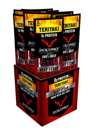 Jack Link's Beef Steak, Teriyaki - Protein Snacks, Meat Snack with 9g of Protein, Made with 100% Beef, Individually Wrapped Bulk Snack Pack, Keto Friendly - 1 Oz. (12 Count)