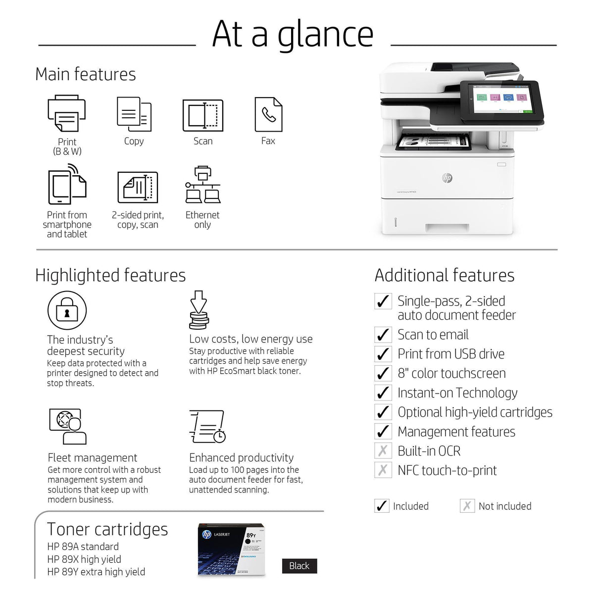 HP LaserJet Enterprise MFP M528f Monochrome All-in-One Printer with built-in Ethernet & 2-sided printing (1PV65A), White