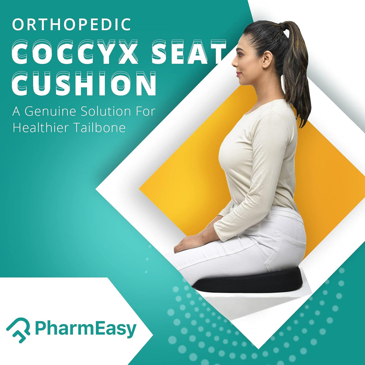 PharmEasy Orthopedic Coccyx Seat Cushion for Chair car and Wheelchair Car Seat Cushions for Sciatica and Lower Back Pain Relief Ideal Sitting Cushion car Cushion and Coccyx Cushion for Tailbone Pain