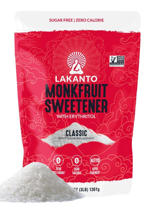 Lakanto Monk Fruit Sweetener with Erythritol, White Sugar Substitute From Monk Fruit Extract, Classic White Sugar Replacement for Baking, Coffee & Tea, Gluten Free, Low Carb, Non GMO, Keto (3 lb)
