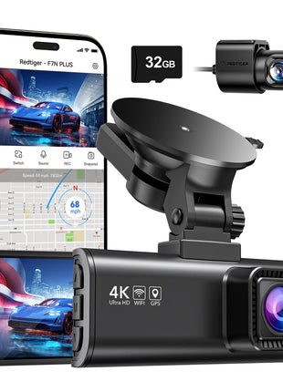 REDTIGER 4K Dash Cam Front Rear, STARVIS 2 Sensor, Free Card Included, 5.8GHz WiFi-20MB/s Fast Download, Dash Camera for Cars with GPS, WDR Night Vision, 170°Wide Angle, 24H Parking Mode(F7NP)