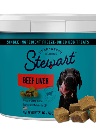 Stewart Freeze Dried Dog Treats, 100% Beef Liver, 21 oz Tub | Premium Quality Raw Protein, Single Ingredient, High Protein Training Treats & Food Topper, No Refrigeration, Cat Friendly