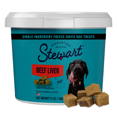 Stewart Single Ingredient Freeze Dried Raw Dog Treats, Beef Liver, 21 Ounce Value Size, Approx. 475 Pieces per Resealable Tub, Training Treats or Meal Topper, High Protein, Grain Free, Gluten Free