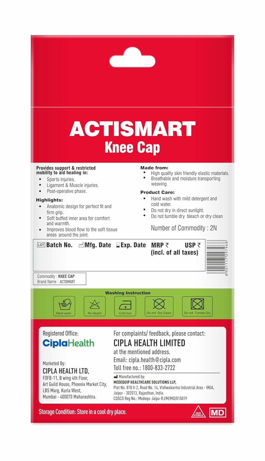 Cipla ACTISMART Knee Cap | Knee Cap For Women & Men | Knee Brace | Gym Knee Support | XL