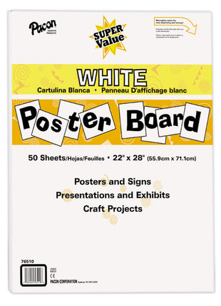 Pacon Super Value Poster Board, 22 inchX28 inch, White, 50 Sheets