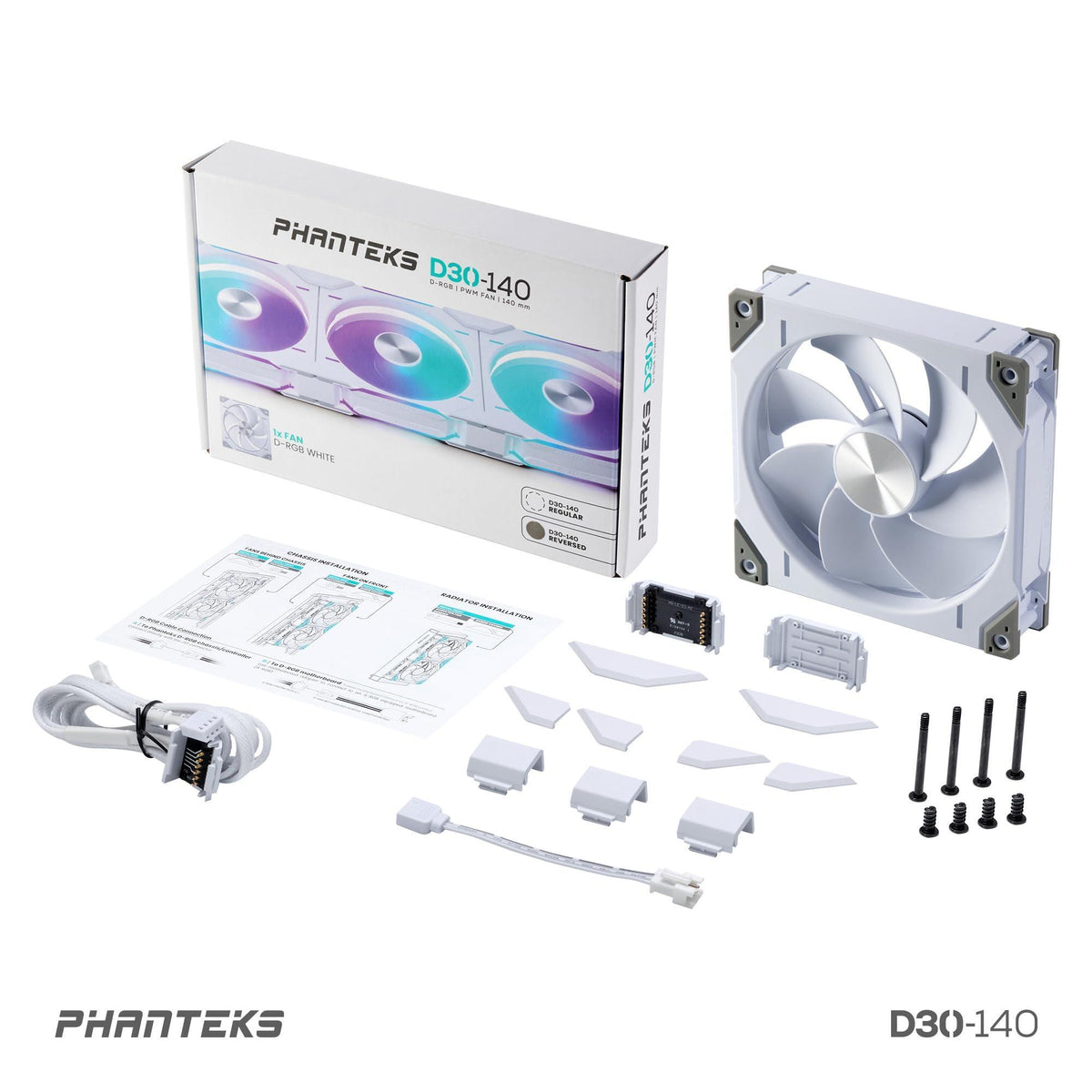 Phanteks (PH-F140D30_DRGB_PWM_WT01) D30-140 DRGB PWM Fan, Premium D-RGB Performance Fan, ARGB/DRGB Lighting, Daisy-Chain Fan Linking System (White)